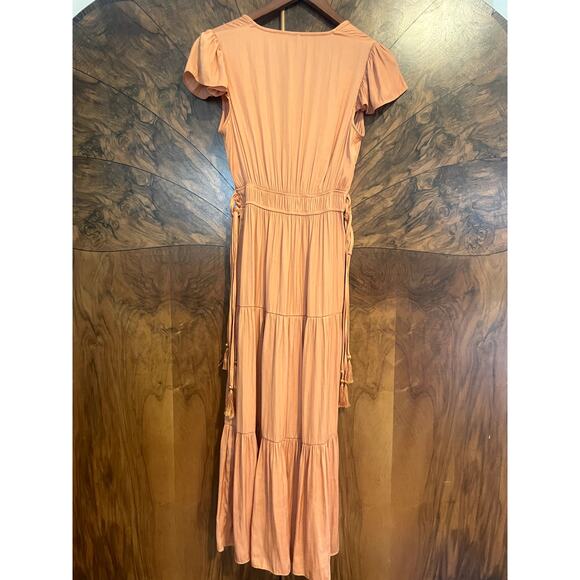 JOIE Tiered Midi Dress w Flutter Sleeves FEMININE ROMANTIC Size XS Waist Tie - Picture 7 of 7